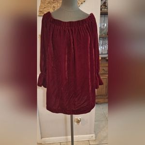 Burgundy velvet off the shoulder tunic